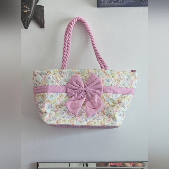 NaRaYa quilted bow elephant print pink rope handle baby bag tote, mother diaper - Picture 2 of 6